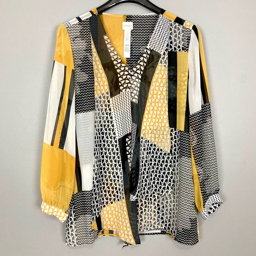 Chico’s Layered Chiffon Patchwork Blouse Women’s … - image 1